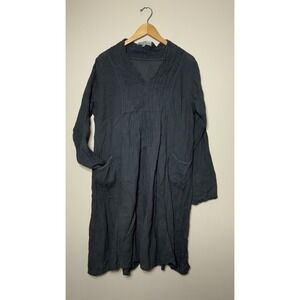 JP & Mattie Crinkle Cotton Gauze Dress Small S Blue Boho Lagenlook Long Sleeve